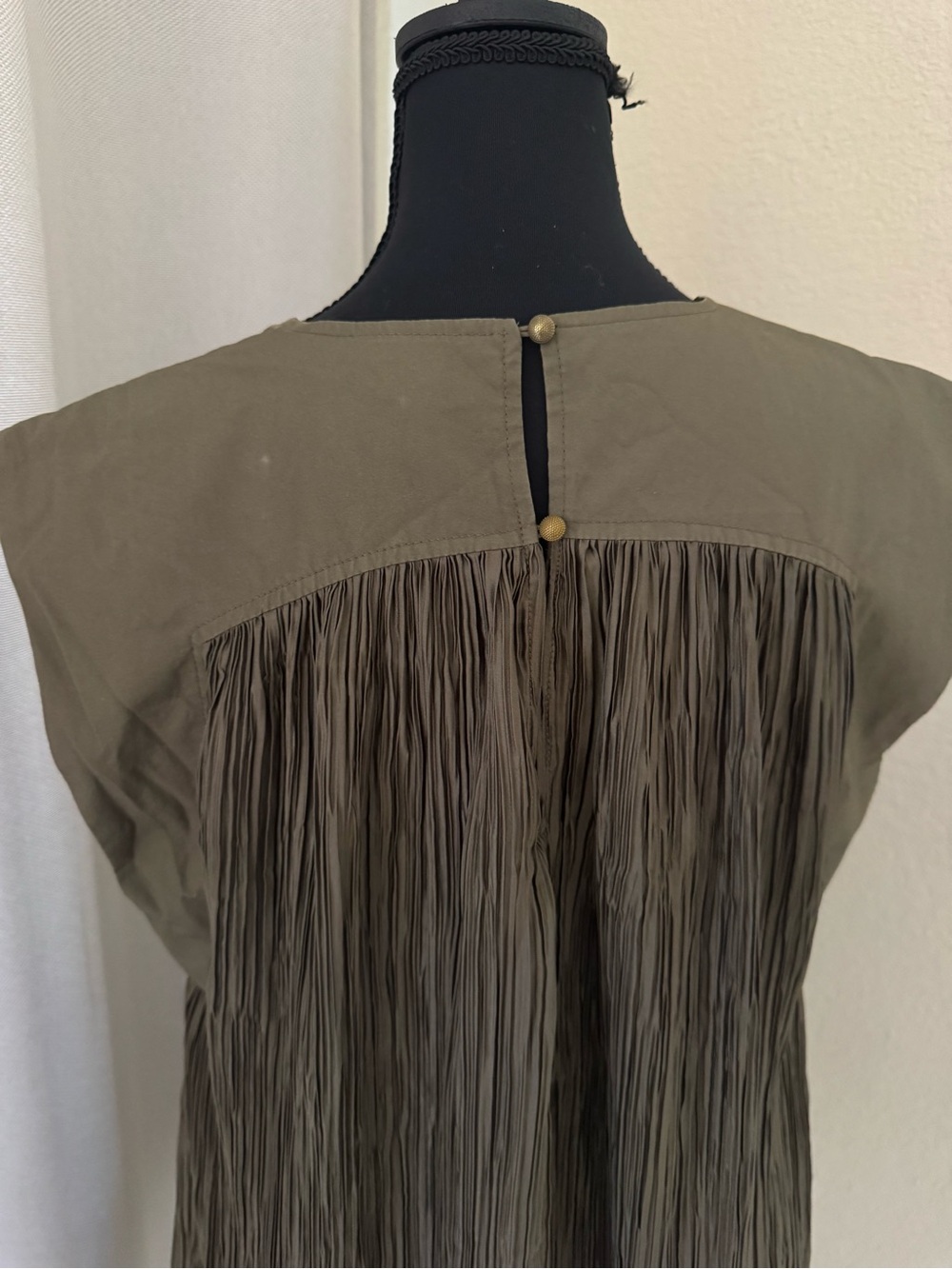 Anthropologie Plissé Mini Dress Olive Brown Pleated Shift Dress Size Small - Picture 7 of 10